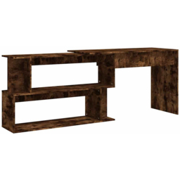 vidaXL 2 Shelf Rotatable Corner Office Desk Smoked Oak - Size: 76 x 200 x 50cm - Brown - Wilko - thumbnail 3