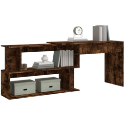 vidaXL 2 Shelf Rotatable Corner Office Desk Smoked Oak - Size: 76 x 200 x 50cm - Brown - Wilko - thumbnail 4
