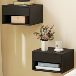 Portland Single Drawer Single Shelf Black Floating Nightstand Set of 2 - Wilko - thumbnail 1