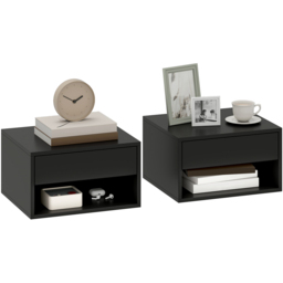 Portland Single Drawer Single Shelf Black Floating Nightstand Set of 2 - Wilko - thumbnail 3