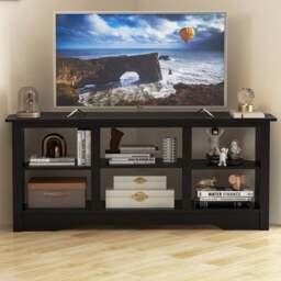 Costway Black TV Stand with 6 Storage Shelves - Size: 147 x 40 x 62cm - Wilko