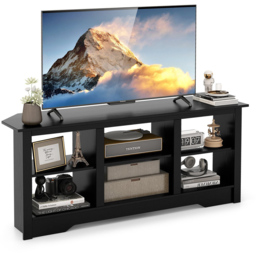Costway Black TV Stand with 6 Storage Shelves - Size: 147 x 40 x 62cm - Wilko - thumbnail 4