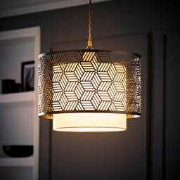 ValueLights Eugene Grey Geometric Drum Ceiling Lamp Shade - Size: 32 x 23 x 32cm - Wilko - thumbnail 3