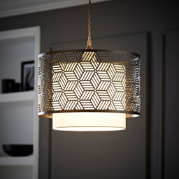 ValueLights Eugene Grey Geometric Drum Ceiling Lamp Shade - Size: 32 x 23 x 32cm - Wilko - thumbnail 7