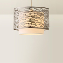 ValueLights Eugene Grey Geometric Drum Ceiling Lamp Shade - Size: 32 x 23 x 32cm - Wilko - thumbnail 6
