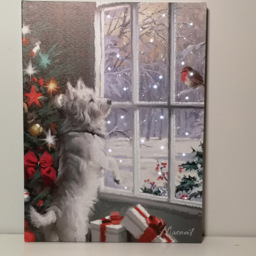 Samuel Alexander Snowtime Festive Dog and Robin Christmas Light Up Wall Art 30 x 40cm - Size: 40 x 30 x 30cm - Multi - Wilko - thumbnail 3