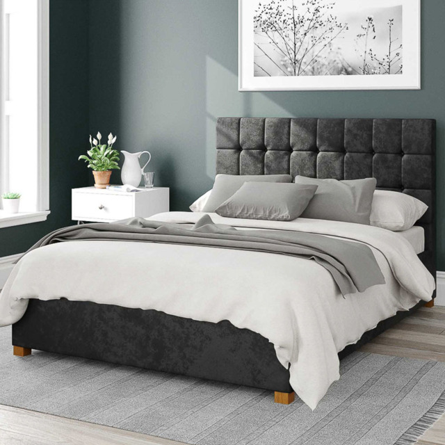 Aspire Sinatra King Size Black Mirazzi Velvet Ottoman Bed - Aspire Beds - Wilko - image 1