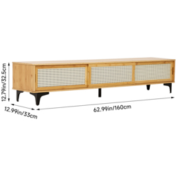 H&O Direct 3 Sliding Door Modern Wooden TV Stand - Size: 32.5 x 160 x 33cm - Cream - Wilko - thumbnail 7