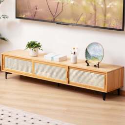 H&O Direct 3 Sliding Door Modern Wooden TV Stand - Size: 32.5 x 160 x 33cm - Cream - Wilko