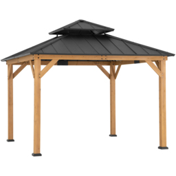 Sunjoy 3.3 x 3.3m Anthracite Cedar Wooden Gazebo with 2 Tier Steel Roof - Black - Wilko - thumbnail 3