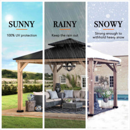 Sunjoy 3.3 x 3.3m Anthracite Cedar Wooden Gazebo with 2 Tier Steel Roof - Black - Wilko - thumbnail 4