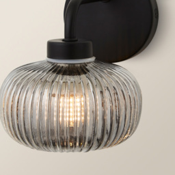 ValueLights Amaia Matt Black Smoked Ribbed Glass LED Wall Light - Size: 15 x 12.5 x 17.5cm - Wilko - thumbnail 5