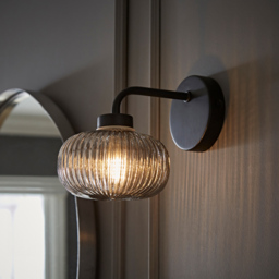 ValueLights Amaia Matt Black Smoked Ribbed Glass LED Wall Light - Size: 15 x 12.5 x 17.5cm - Wilko - thumbnail 3
