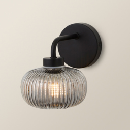 ValueLights Amaia Matt Black Smoked Ribbed Glass LED Wall Light - Size: 15 x 12.5 x 17.5cm - Wilko - thumbnail 6