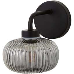 ValueLights Amaia Matt Black Smoked Ribbed Glass LED Wall Light - Size: 15 x 12.5 x 17.5cm - Wilko