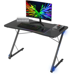Costway Z Shaped Ergonomic Gaming Desk with Blue Lights - Size: 120 x 76 x 12cm - Cream - Wilko - thumbnail 3
