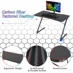 Costway Z Shaped Ergonomic Gaming Desk with Blue Lights - Size: 120 x 76 x 12cm - Cream - Wilko - thumbnail 6