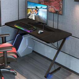 Costway Z Shaped Ergonomic Gaming Desk with Blue Lights - Size: 120 x 76 x 12cm - Cream - Wilko