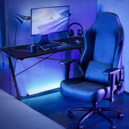 Costway Z Shaped Ergonomic Gaming Desk with Blue Lights - Size: 120 x 76 x 12cm - Cream - Wilko - thumbnail 5