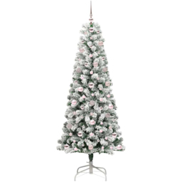 vidaXL Pre-Lit Warm White LED and Pink Baubles Snow Flocked Artificial Christmas Tree 5.9ft - Green - Wilko - thumbnail 5