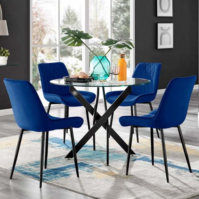 Furniturebox Arona Cesano 4 Seater Round Dining Set Navy and Black - Blue - Wilko - image 1