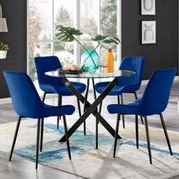 Furniturebox Arona Cesano 4 Seater Round Dining Set Navy and Black - Blue - Wilko - thumbnail 1