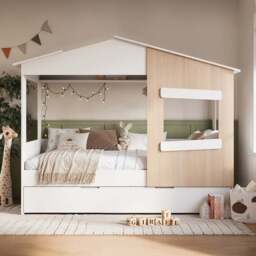 Flair Dreamland White and Oak Play House Bed Frame with Trundle - Size: Single - Wilko - thumbnail 1