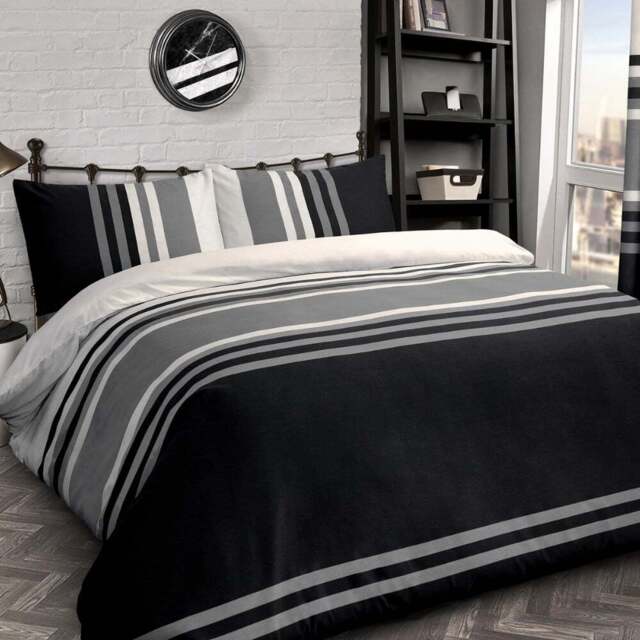 Velosso Double Black Tonal Stripe Duvet Set - Serene - Wilko - image 1