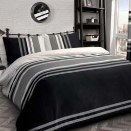 Velosso Double Black Tonal Stripe Duvet Set - Serene - Wilko - thumbnail 1