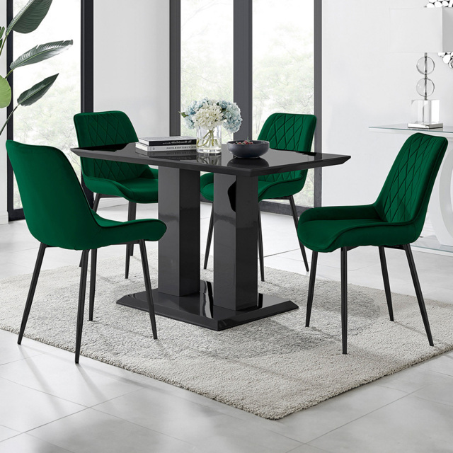 Furniturebox Molini Cesano 4 Seater Dining Set Black Gloss and Green - Grey - Wilko - image 1
