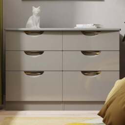 Crowndale Camden 6 Drawer Grey Gloss and Dusk Grey Wide Chest of Drawers Ready Assembled - Grey Gloss & Dusk Grey - Wilko