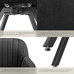 tectake Set of 6 Black Velvet Fabric Lounge Armchair - Size: Single - Wilko - thumbnail 6