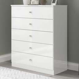 Seconique Denver 5 Drawer White Gloss Storage Chest - Wilko