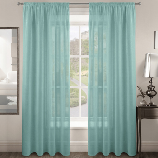 Velosso Riva Plain Duck Egg Slot Top Voile Panel Curtain 150 x 182cm - Size: W 150 x D 182cm - Blue - Wilko - image 1