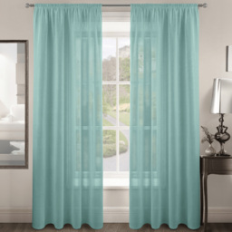 Velosso Riva Plain Duck Egg Slot Top Voile Panel Curtain 150 x 182cm - Size: W 150 x D 182cm - Blue - Wilko - thumbnail 1
