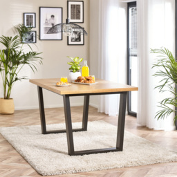 Furniturebox Bourton 6 Seater Wood Dining Table Oak and Black - Size: 4 Seater - Brown - Wilko - thumbnail 7