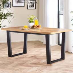 Furniturebox Bourton 6 Seater Wood Dining Table Oak and Black - Size: 4 Seater - Brown - Wilko - thumbnail 1