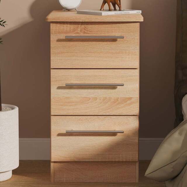Crowndale Sherwood 3 Drawer Bardolino Oak Bedside Cabinet - Brown - Wilko - image 1