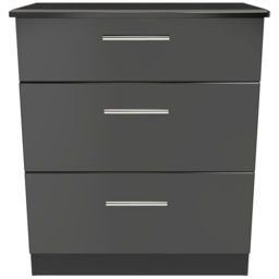 Crowndale Knightsbridge 3 Drawer Black Gloss and Black Deep Chest of Drawers Ready Assembled - Black Gloss & Black - Wilko - thumbnail 4
