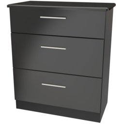 Crowndale Knightsbridge 3 Drawer Black Gloss and Black Deep Chest of Drawers Ready Assembled - Black Gloss & Black - Wilko - thumbnail 3