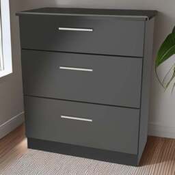 Crowndale Knightsbridge 3 Drawer Black Gloss and Black Deep Chest of Drawers Ready Assembled - Black Gloss & Black - Wilko