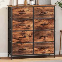 HOMCOM 8 Drawer 4 Side Pockets 2 Hooks Rustic Brown Fabric Chest of Drawers - Wilko - thumbnail 1
