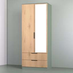 Crowndale Java 2 Door 2 Drawer Slatt Effect and Reed Green Mirror Wardrobe - Size: 2 Door, 2 Drawer - Wilko - thumbnail 1