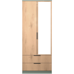 Crowndale Java 2 Door 2 Drawer Slatt Effect and Reed Green Mirror Wardrobe - Size: 2 Door, 2 Drawer - Wilko - thumbnail 3