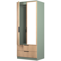 Crowndale Java 2 Door 2 Drawer Slatt Effect and Reed Green Mirror Wardrobe - Size: 2 Door, 2 Drawer - Wilko - thumbnail 6
