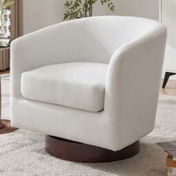Living and Home Beige White PU Leather Retro Swivel Armchair - Size: 73.5 x 78 x 65cm - Wilko - thumbnail 1