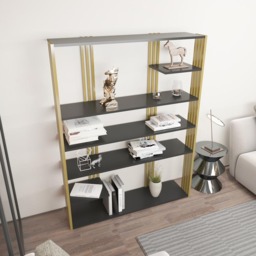 Decorotika Jeni 6 Shelf Anthracite and Gold Bookcase - Size: 160 x 120 x 29.6cm - Multi - Wilko - thumbnail 5