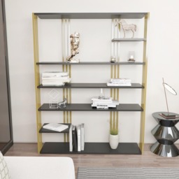 Decorotika Jeni 6 Shelf Anthracite and Gold Bookcase - Size: 160 x 120 x 29.6cm - Multi - Wilko - thumbnail 4