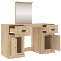 vidaXL 2 Door 2 Drawer Sonoma Oak Wooden Dressing Table with Mirror - Size: 132.5 x 130 x 50cm - Brown - Wilko - thumbnail 4