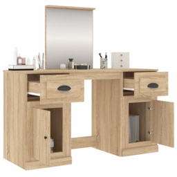 vidaXL 2 Door 2 Drawer Sonoma Oak Wooden Dressing Table with Mirror - Size: 132.5 x 130 x 50cm - Brown - Wilko - thumbnail 6